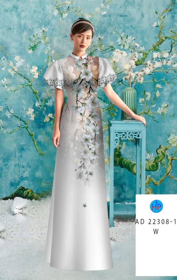 Vải Áo Dài Hoa In 3D AD 22308 12